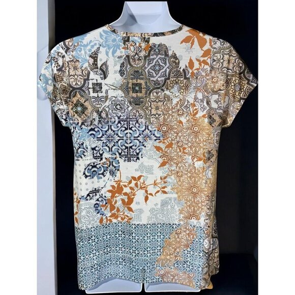 Chicos Zenergy Large Blouse Paisley Floral Short Sleeve Scoop Neck Multicolor - Picture 3 of 8